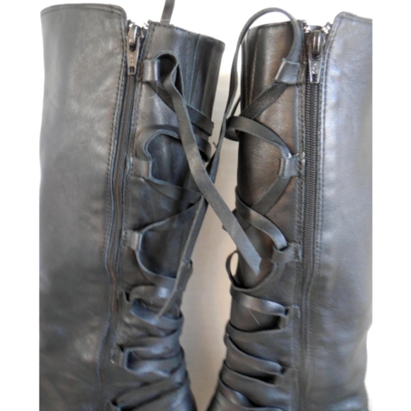 Sofft Women's Sz 8 Black Leather Tall Pull-on Boots with Back Laces - Picture 5 of 8